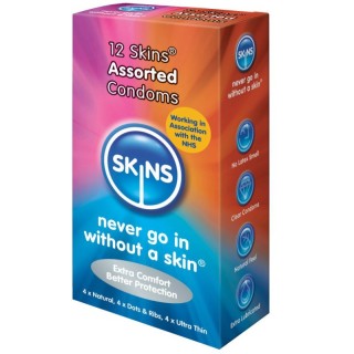 Skins Preservativos Natural + Fino + Puntos & Estrias 12 Uds:: Envío discreto en masturbadoresparahombre.com