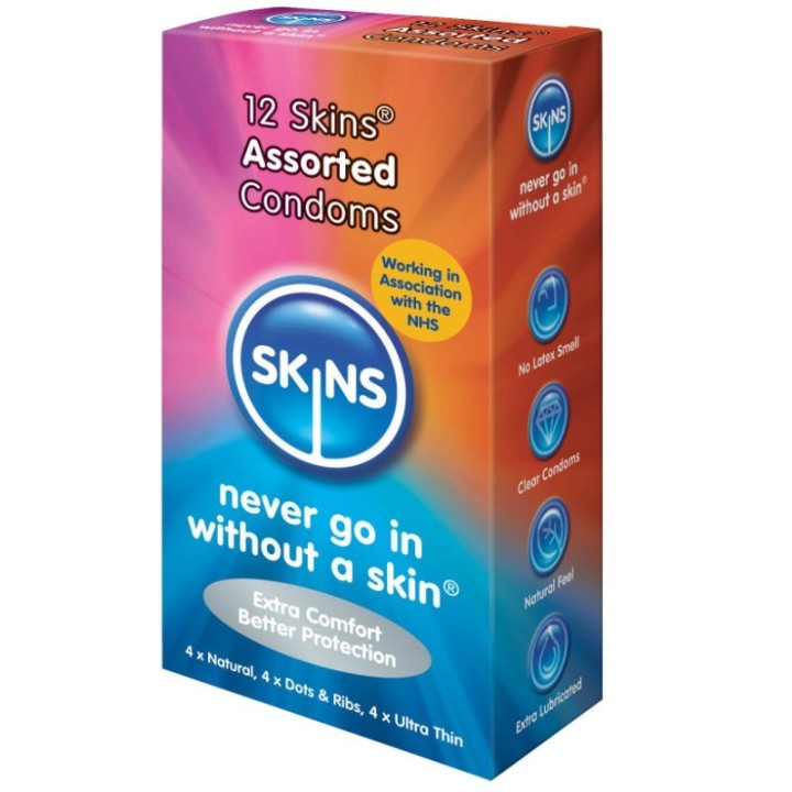 Skins Preservativos Natural + Fino + Puntos & Estrias 12 Uds:: Envío discreto en masturbadoresparahombre.com