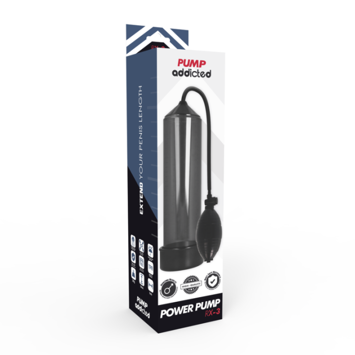 Pump Addicted Rx3 Bomba Erección Negro:: Envío discreto en masturbadoresparahombre.com