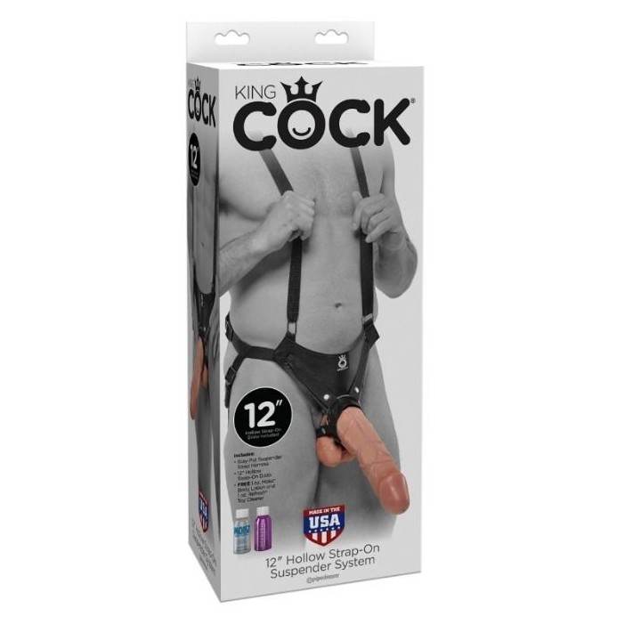 Strap-On Con Dildo Hueco 30.5 Cm Y Tirantes Color Carne:: Envío discreto en masturbadoresparahombre.com